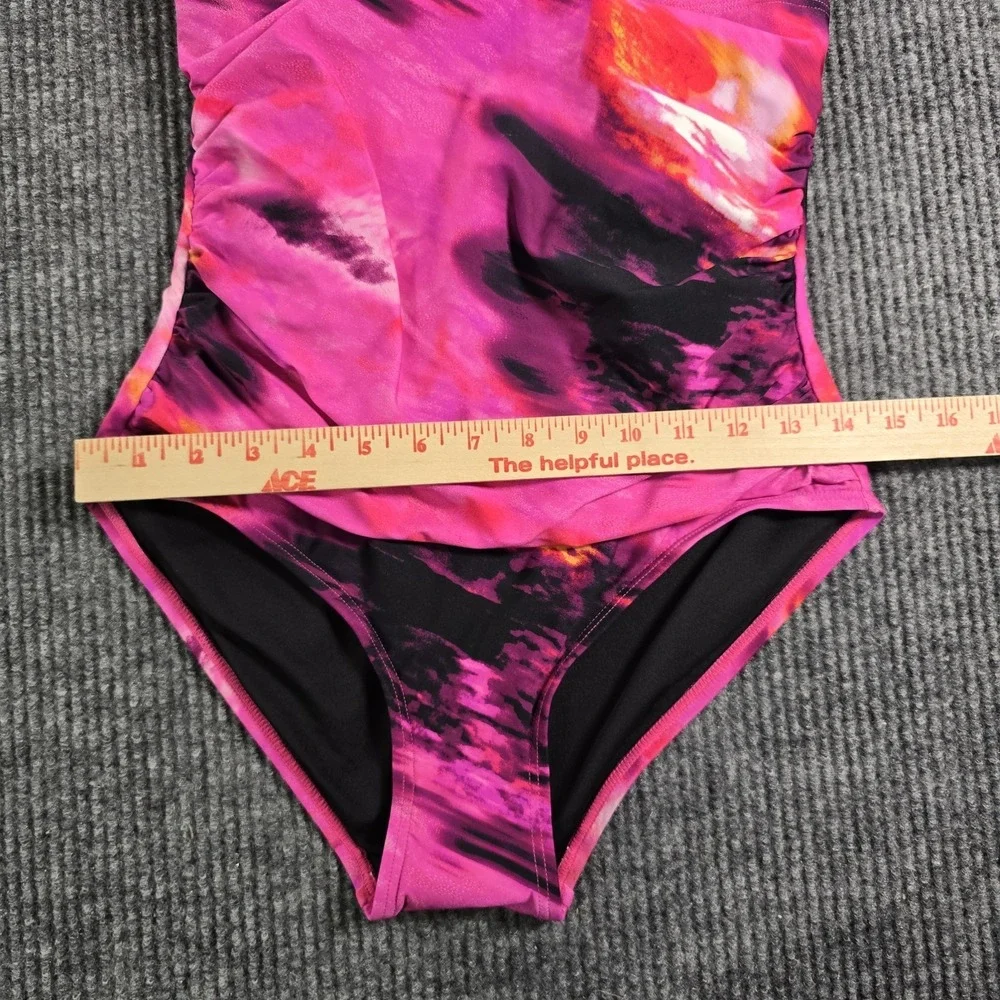 DKNY Women's Tie-Back Halter-Style One-Piece Swimsuit Pink Multicolor Med NWOT - Picture 2 of 6